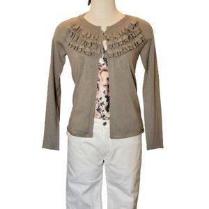 Banana Republic Pleated Ruffle Cardigan Extra Fine Merino Ladies Size M Grey
